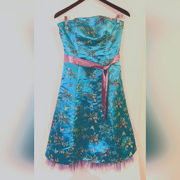 Turquoise embroidered dress - vintage - Picture 1 of 8